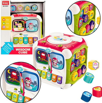 Lodër edukative LeanToys Wisdom Cube, kub multifunksional, pianino dhe sorter formash, shumëngjyrëshe