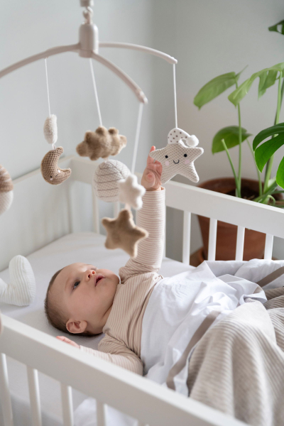 Karusel muzikor për bebe Baby's Only Heaven, melodi It’s a Small World, ngjyrë Clay Warm Linen