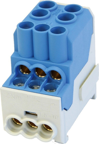 Bllok shpërndarës Simet Simblock SDB 100, Al Cu, për shinë DIN, blu