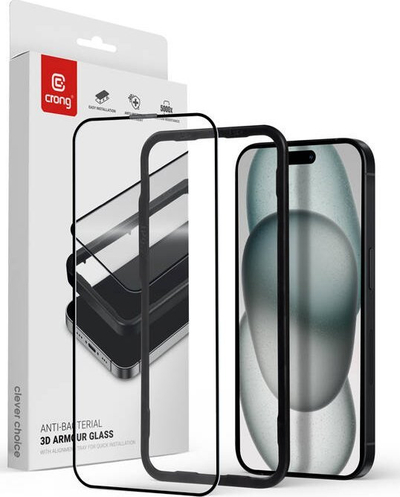 Xham mbrojtës Crong Tempered Glass 9H, Full Screen, për iPhone 15 Plus