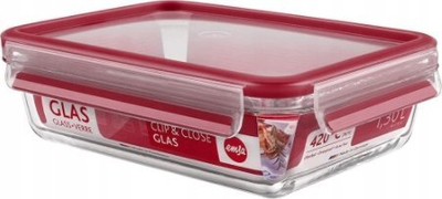 Enë ruajtëse Emsa Clip&amp;Close Glass, 1.3L, qelq, e kuqe
