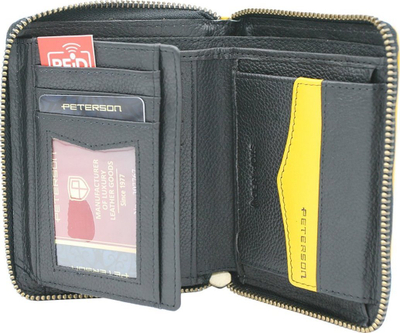 Portofol lekure Peterson, sportiv për burra, RFID, me zinxhir, i zi me të verdhë