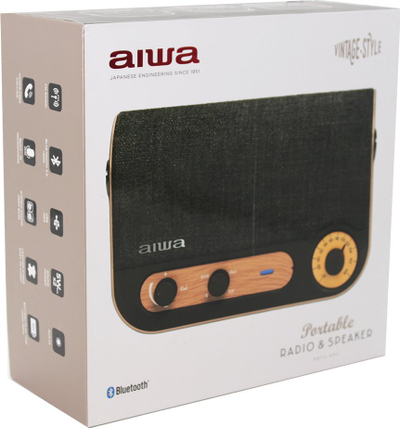 Портабилно радио Aiwa во винтиџ стил, FM USB AUX Bluetooth, кафеава