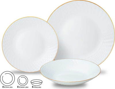 Set pjatash dreke Kinghoff KH-1876, 18 pjesë, për 6 persona, i bardhë me brez ari