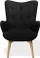 Set kolltuk me ottoman Wingback, kadife, me këmbë druri, i zi