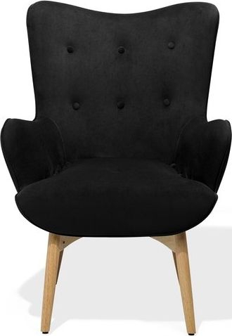 Set kolltuk me ottoman Wingback, kadife, me këmbë druri, i zi