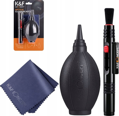 Set pastrimi optikash K&amp;F Concept 3 në 1, pompë ajri, stilolaps dhe leckë mikrofibër, i zi
