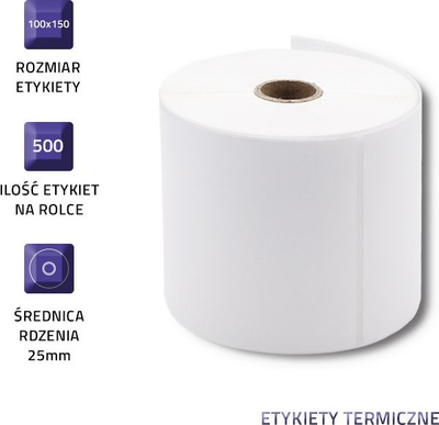 Etiketa termike Qoltec 100x150mm, rul me 500 copë, të bardha