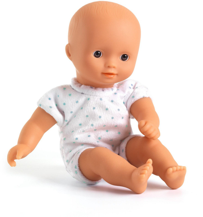 Lodër çantë me kukull Djeco Mini Sasha, 20cm, shumëngjyrëshe
