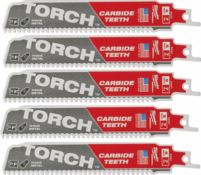 Teh sharre reciproke Milwaukee TORCH dhëmbë karbiti, 6", për hekur të trashë, set 5 copë, i kuq