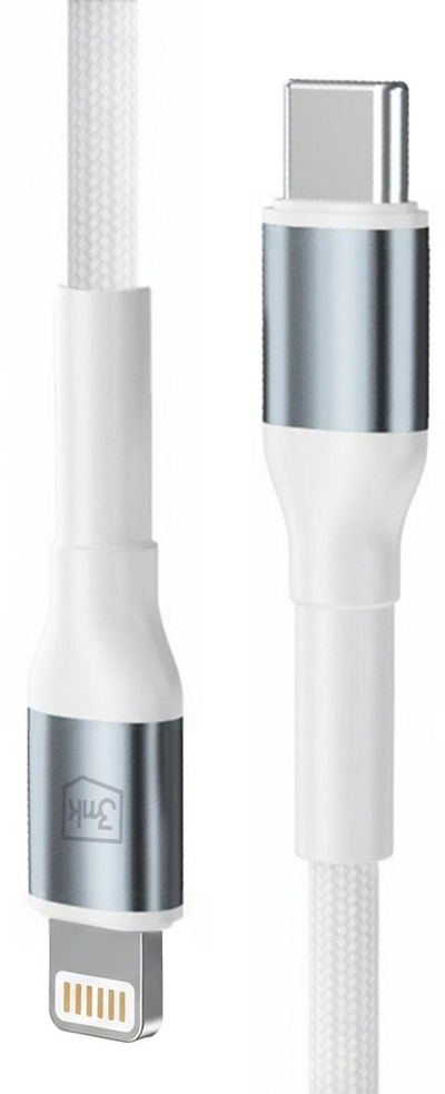 Kabllo 3mk Hyper Cable N-SERIES, USB-C në Lightning, 1 m, i bardhë