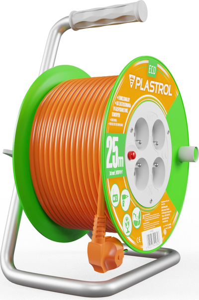 Bobinë zgjatëse Plastrol Standard Line, 25m, H05VV F 3x1.5mm², portokalli