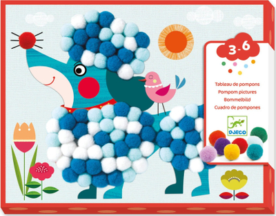 Set kreativ me pompone Djeco Pictures with Pom poms Dogs, për fëmijë 3+, shumëngjyrësh