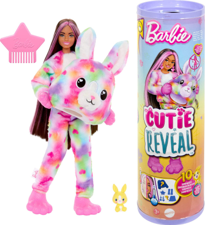 Kukull Barbie Cutie Reveal Lepurushi, Color Reveal, 10 surpriza, shumëngjyrëshe