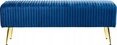 Stol kadifeje Bench, 118 x 40 cm, këmbë metalike ari, blu