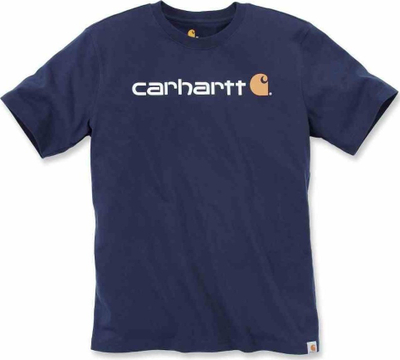 Маица Т-шорт Carhartt Dearborn Relaxed Logo, за мажи, памук, темно сина со бело лого