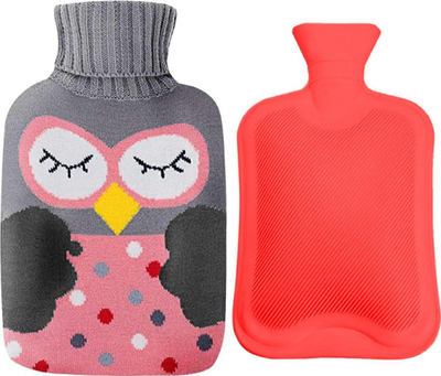 Shishe uji të nxehtë Christmas Winter, 2 litra, gomë me çorape buf, gri roze