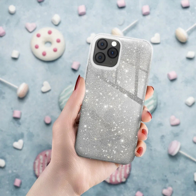 Kapak telefoni Forcell Shining për Samsung Galaxy A55 5G, silikoni TPU PC, efekt me shkëlqim, ngjyrë argjendi