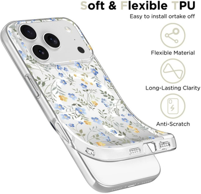 Mbulesë telefoni Tech-Protect FlexAir MagSafe për iPhone 17 Pro, TPU fleksibël, me dizajn lule, transparente