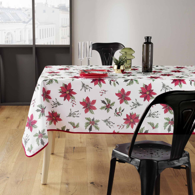 Mbulesë tavoline Douceur d'intérieur Bethlehem Star, 150 x 300 cm, poliester, e bardhë me të kuqe