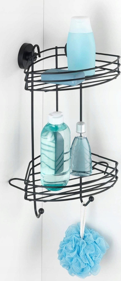 Raft këndor banjo Home24 Corner Shelf Vacuum-Loc, vihet pa shpime, metalik