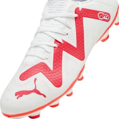 Këpucë futbolli Puma Future Play FG AG, Dynamic Motion System, për çuna, të bardha me rozë