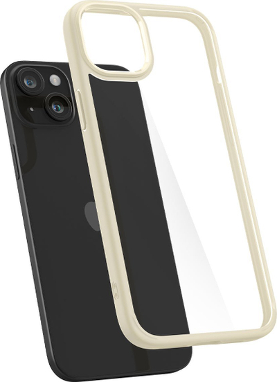 Mbrojtëse telefoni Spigen Ultra Hybrid për iPhone 15, TPU transparente, rri me karikim wireless, ngjyrë bezhë