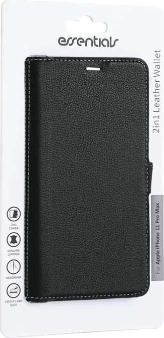 Këllëf portofol Essentials Leather Wallet, për iPhone 11 Pro Max, 3 slote karta, i zi