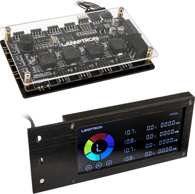 Контролер за вентилатори Ламптрон SM436 PCI RGB, 4 канали, ИК далечински управувач, црн