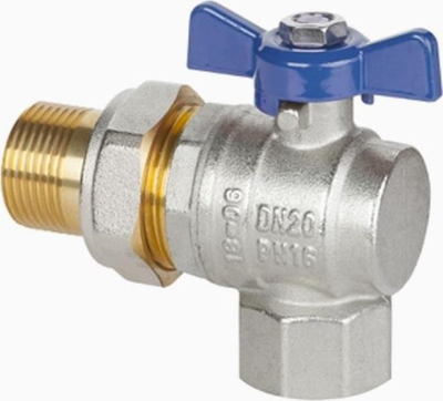 Valvul këndore uji Invena WATER, DN25, me union, blu
