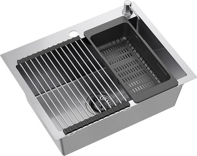 Lavaman kuzhine Quadron Steel LUKE 110 WORKSTATION, çelik inox, për dollap 60 cm, nikël i furçuar