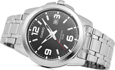 Машки часовник Casio Enticer MTP-1314D-1AVDF, аналоген кварц, не'рѓосувачки челик, сребрен со црн бројчаник