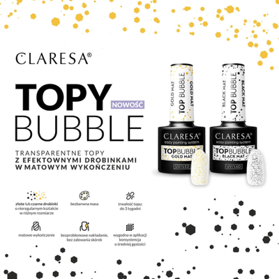 Top coat xhel për thonj Claresa Top Bubble, efekt mat, gold, 5 g