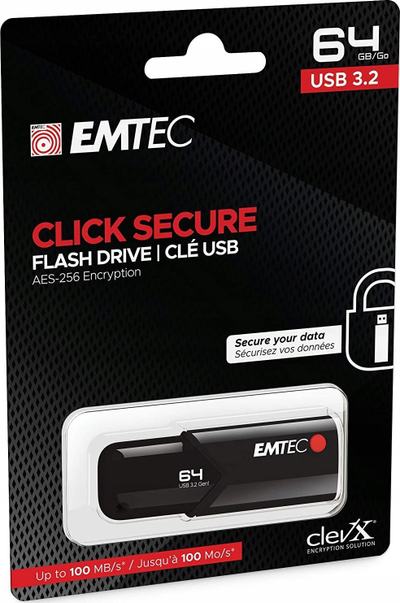 USB flash Emtec B120 Click Secure, 64GB, USB 3.2, i zi