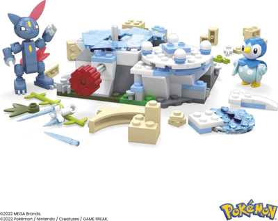 Lodër me gurë ndërtimi MEGA Pokemon Piplup edhe Sneasel Snow Day, 183 copa, për kalamaj 7+
