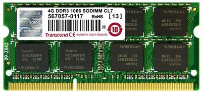 Memorie RAM Transcend JM1066KSN, DDR3 4GB, SO-DIMM 1066MHz për laptop