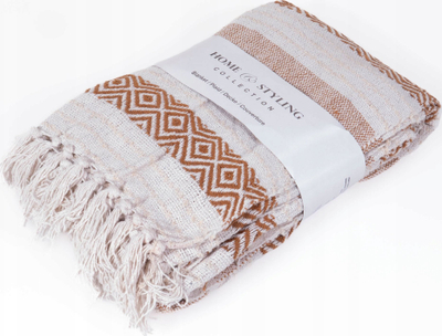 Plaid Home Styling Collection, pambuk jacquard, 130 x 170 cm, bezhë me portokalli