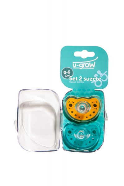 Suzeta bebe U-Grow Set 2, silikon, 0-6 muaj, shumëngjyrëshe