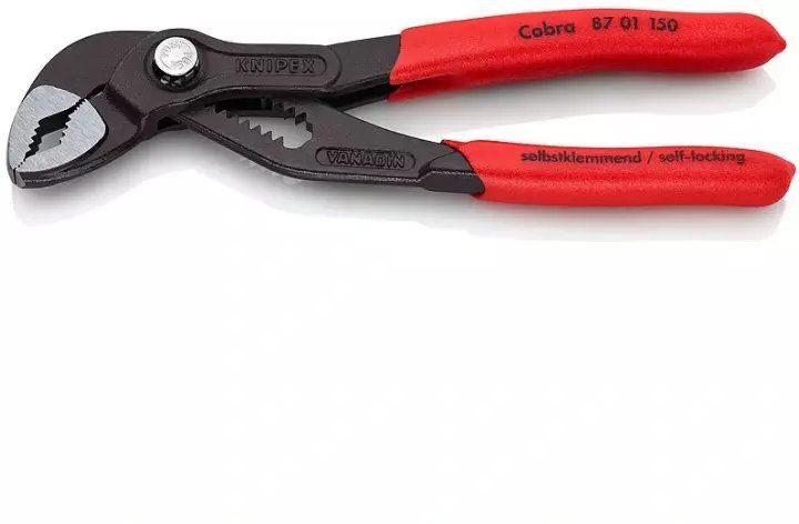 Këmbalidhëse për tuba Knipex Cobra 87 01 150, 150mm, doreza plastike, e kuqe