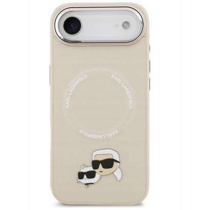 Mbulesë telefoni Karl Lagerfeld MagSafe për iPhone 17 Pro, PU, me butona metalikë, bezhë