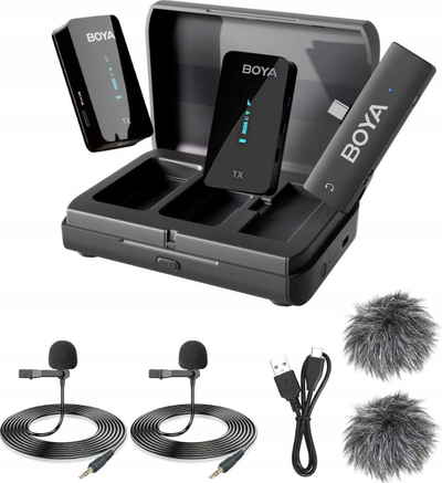 Mikrofon pa tela BOYA BY-XM6-K6, sistem me 2 kanale, USB‑C, i zi