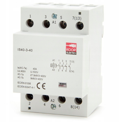 Kontaktor modular KOOP Elektro IS40-3-40, 40A 4NO, 230V 3 faza, i bardhë