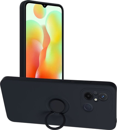 Kapak telefoni Forcell Ring për Xiaomi Redmi 12C, silikon, me këmbëz mbajtëse, i zi