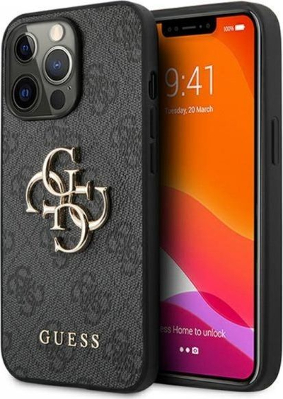 Këse telefoni Guess Golden Logo, iPhone 13 Pro Max, backcase, gri