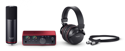 Paketë regjistrimi Focusrite Scarlett Solo Studio 4th Gen, interfejs audio USB, mikrofon kondensator, kufje studio