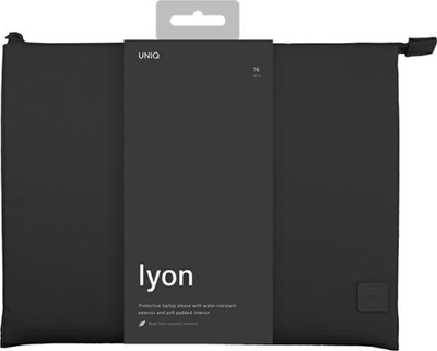 Çantë mbrojtëse laptopi Uniq Lyon, 16\", rPET që s’e merr uji, e zezë