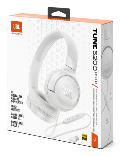 Kufje me tela JBL Tune 520C, USB-C, 32mm, të bardha