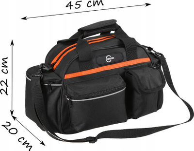Çantë mbajtëse biçiklete Carruzzo Luxe L34E, 45×20×22cm, me rrip shpatulle, e zezë