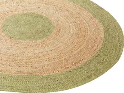 Tapet rrumbullak jute, 140 cm, i punuar me dorë, bezhë jeshile