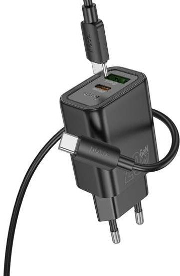 Karikues muri HOCO N61 Gentle, 20W PD USB C, 18W QC3.0 USB A, me kabllo Type C në Type C, i zi